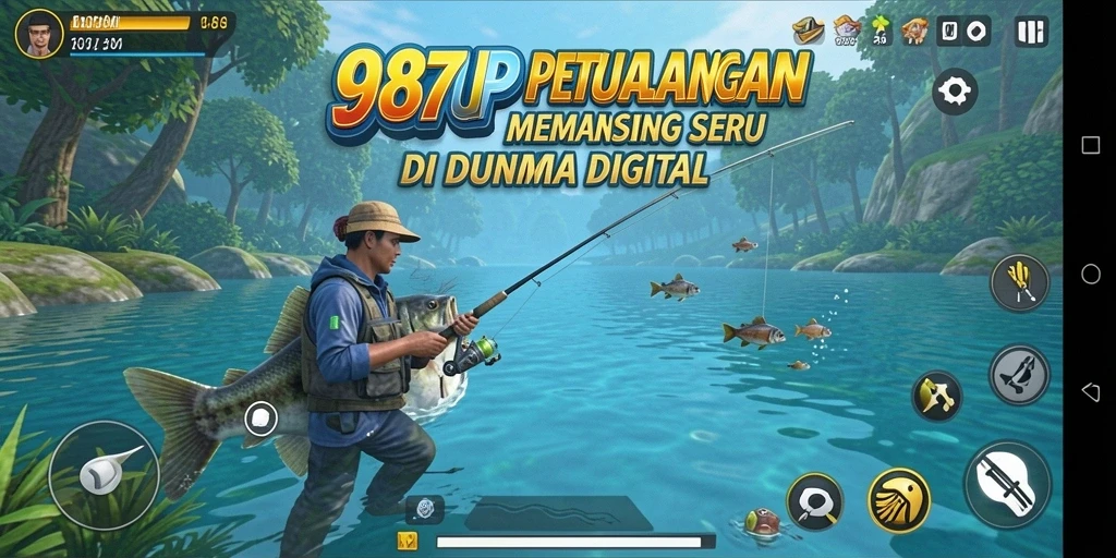 Screenshot gameplay 987UP menunjukkan aksi memancing yang mendebarkan.