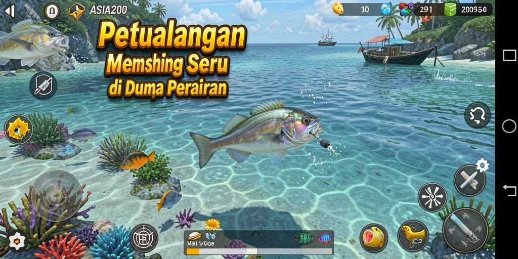 Tangkapan ikan yang besar dan grafis menawan dalam gameplay ASIA200.