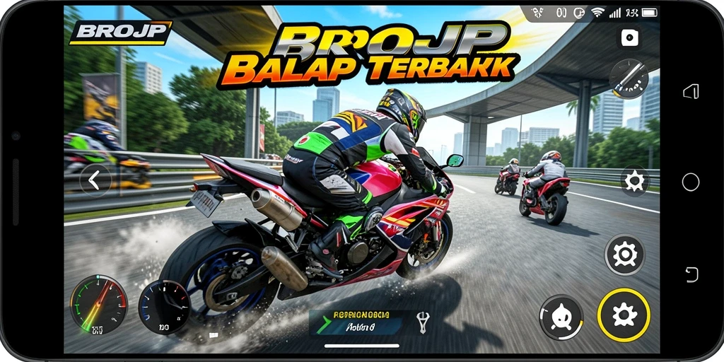Gameplay seru BROJP yang menampilkan balapan motor.