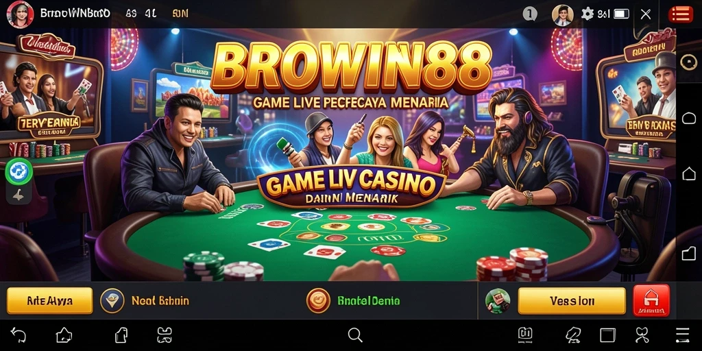 Screenshot utama BROWIN88 menunjukkan dealer live dalam aksi permainan casino.