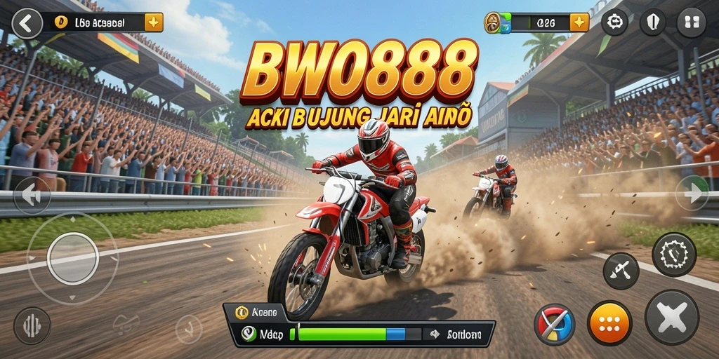 Tampilan gameplay seru dalam BWO888 dengan mobil balap melaju kencang.