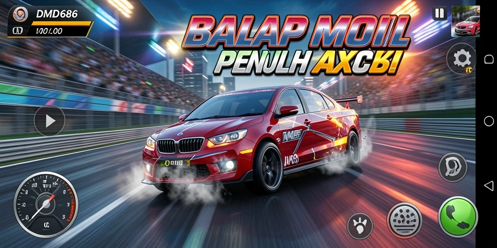 Tampilan gameplay DMD686 yang menegangkan saat balapan di jalanan.