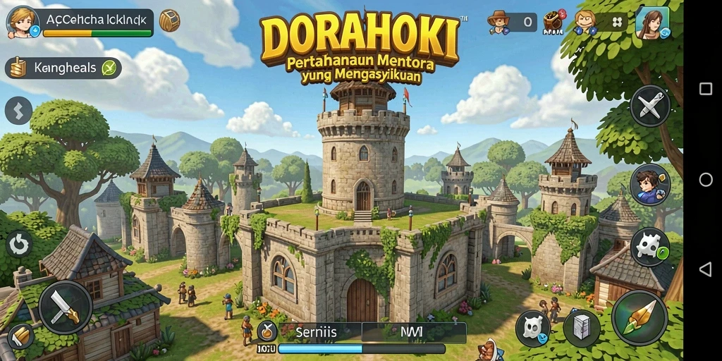 Tampilan gameplay DORAHOKI yang menegangkan dalam Tower Defense.