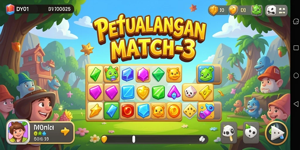 Tampilan gameplay DY01 yang menarik dan penuh warna di setiap level.