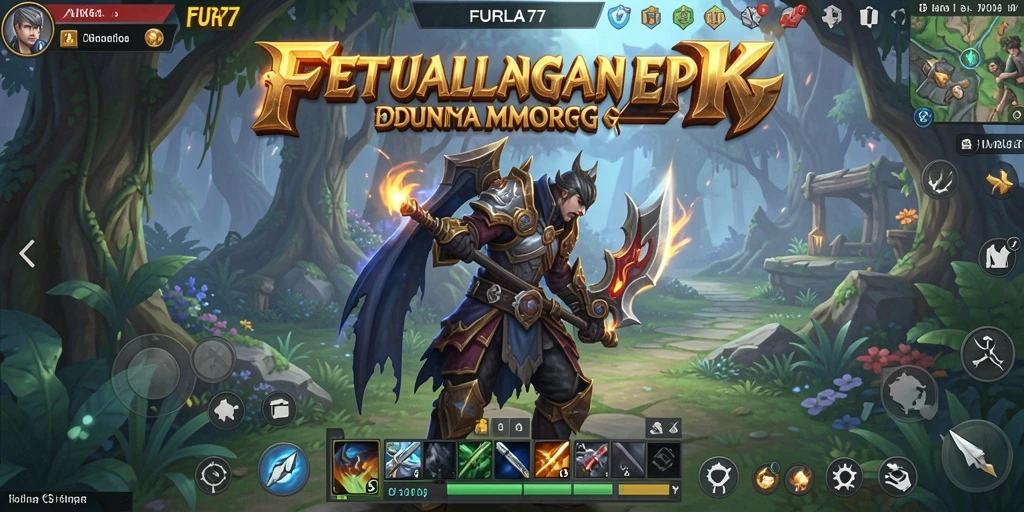 Screenshot gameplay FURLA77 menunjukkan pertarungan seru di dunia fantasi.