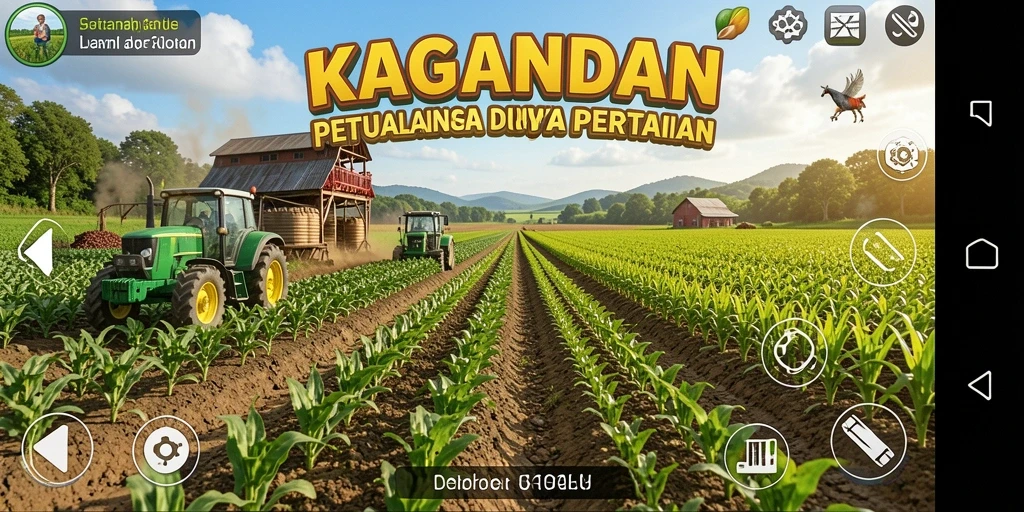 Screenshot gameplay KAGANDAN yang menunjukkan kebun dan hewan.