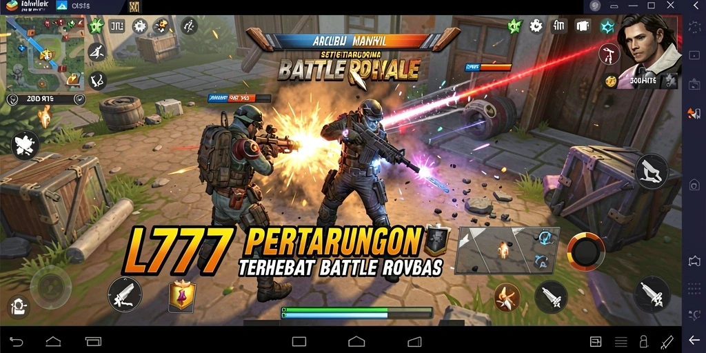 Gameplay seru L777 saat pemain bertarung di arena Battle Royale.