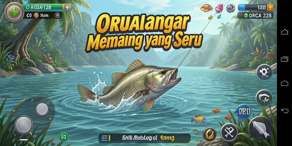 Tampilan gameplay ORCA128 yang menarik saat memancing ikan.