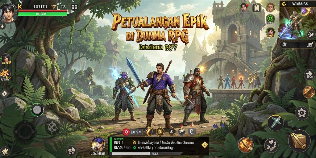 Tangkapan layar menampilkan aksi seru dalam petualangan RPG RK77.