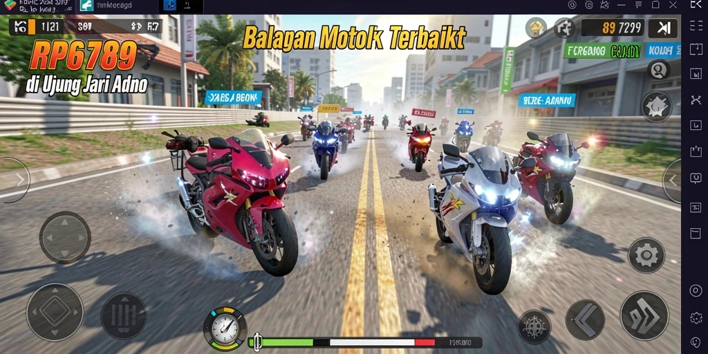 Tampilan gameplay seru dalam balapan motor yang menegangkan.