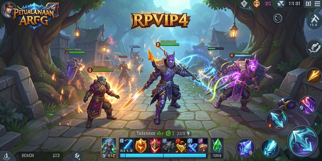 Screenshot menunjukkan karakter bertarung dengan musuh di dunia RPVIP4.