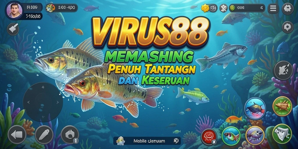 Screenshot gameplay VIRUS88 menampilkan aksi memancing yang intens dan menawan.
