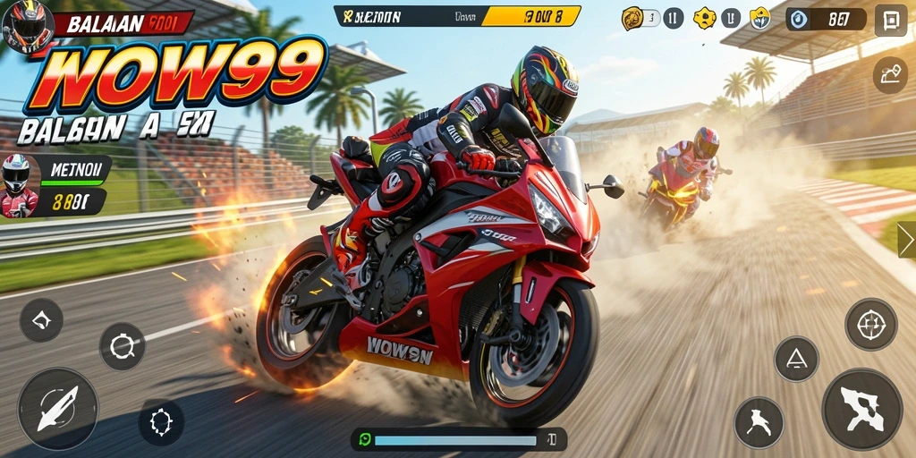 Screenshot WOW99 menampilkan aksi balapan motor yang mendebarkan.